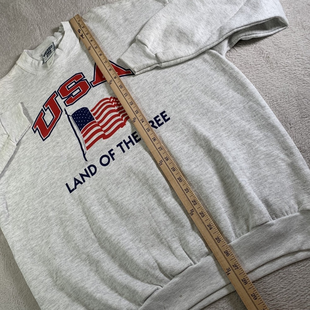 Vintage Lee‎ Sweatshirt Mens L Gray USA Flag Land Of The Free Crewneck Patriotic - Picture 7 of 12